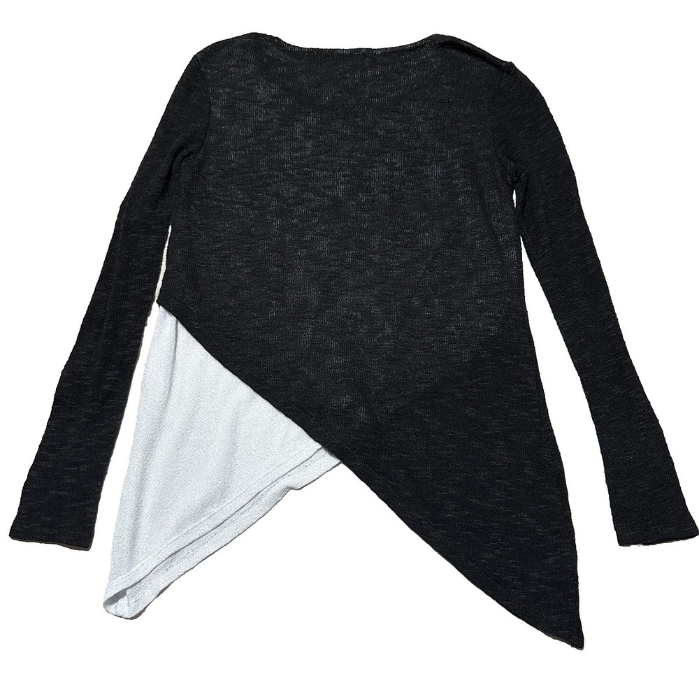 Womens Black White Asymmetrical Crossover Layered Long Sleeve Top Small - Picture 2 of 5